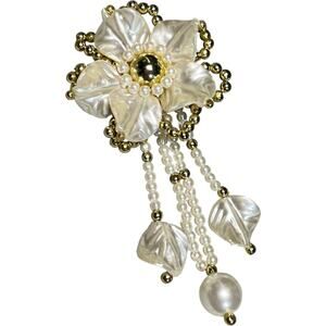 Vintage Plastic Floral Clip Earring Gold Tone Beaded Cascade Design